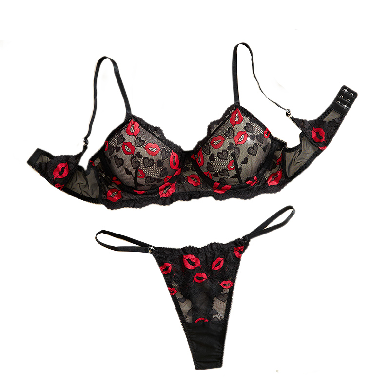 Sheer Bra Lace - ملابس داخلية شفافة من الدانتيل، طقم